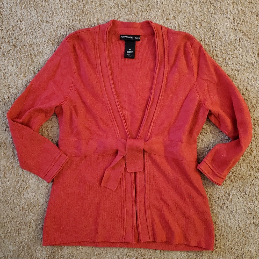 20- Petite Sophisticate Red/Orange cardigan Size XS - Picture 2 of 8